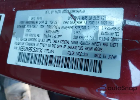 2011 Mazda Cx-7 I Sport z USA, uszkodzony, nr VIN JM3ER2BM9B0392834